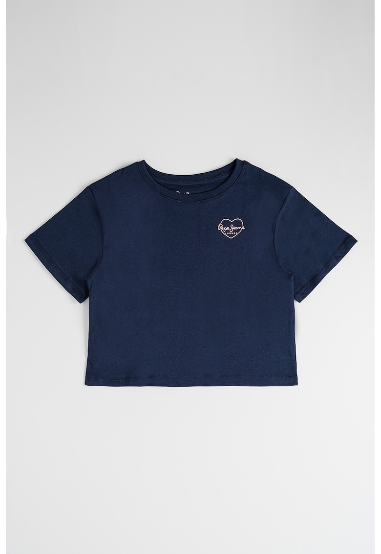 Tricou de bumbac cu decolteu la baza gatului Amanda - Bleumarin