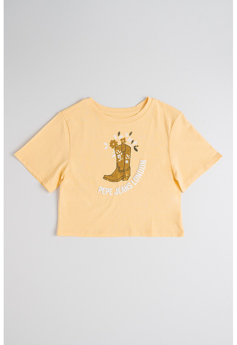 Tricou de bumbac cu imprimeu logo - Alb/Galben sofran/Galben inchis