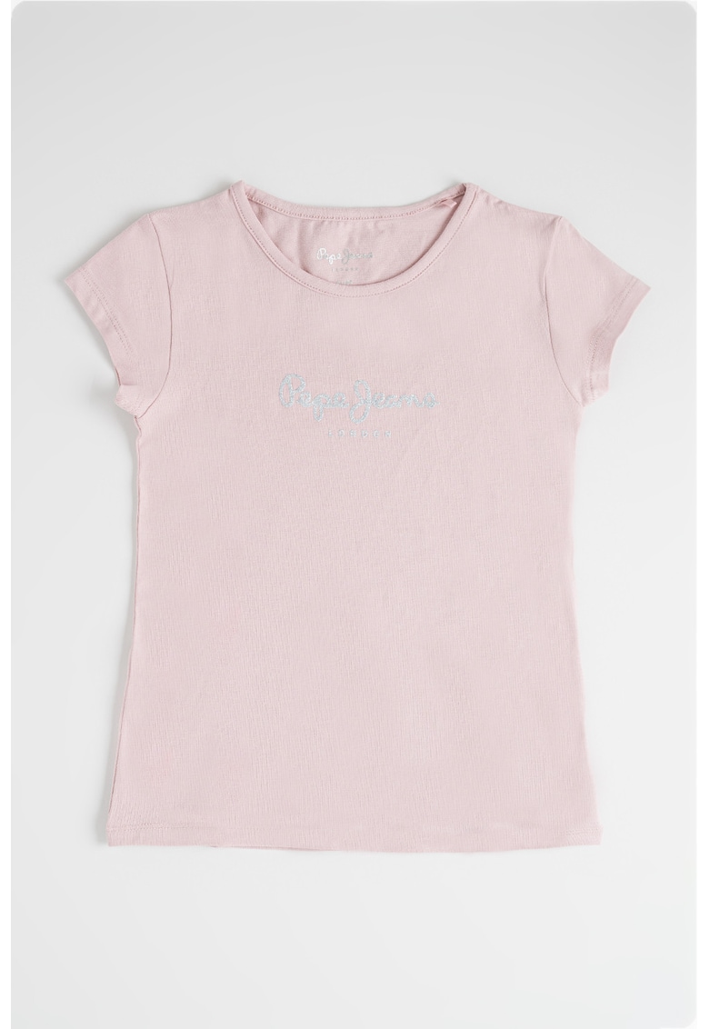 Tricou cu decolteu la baza gatului si logo stralucitor