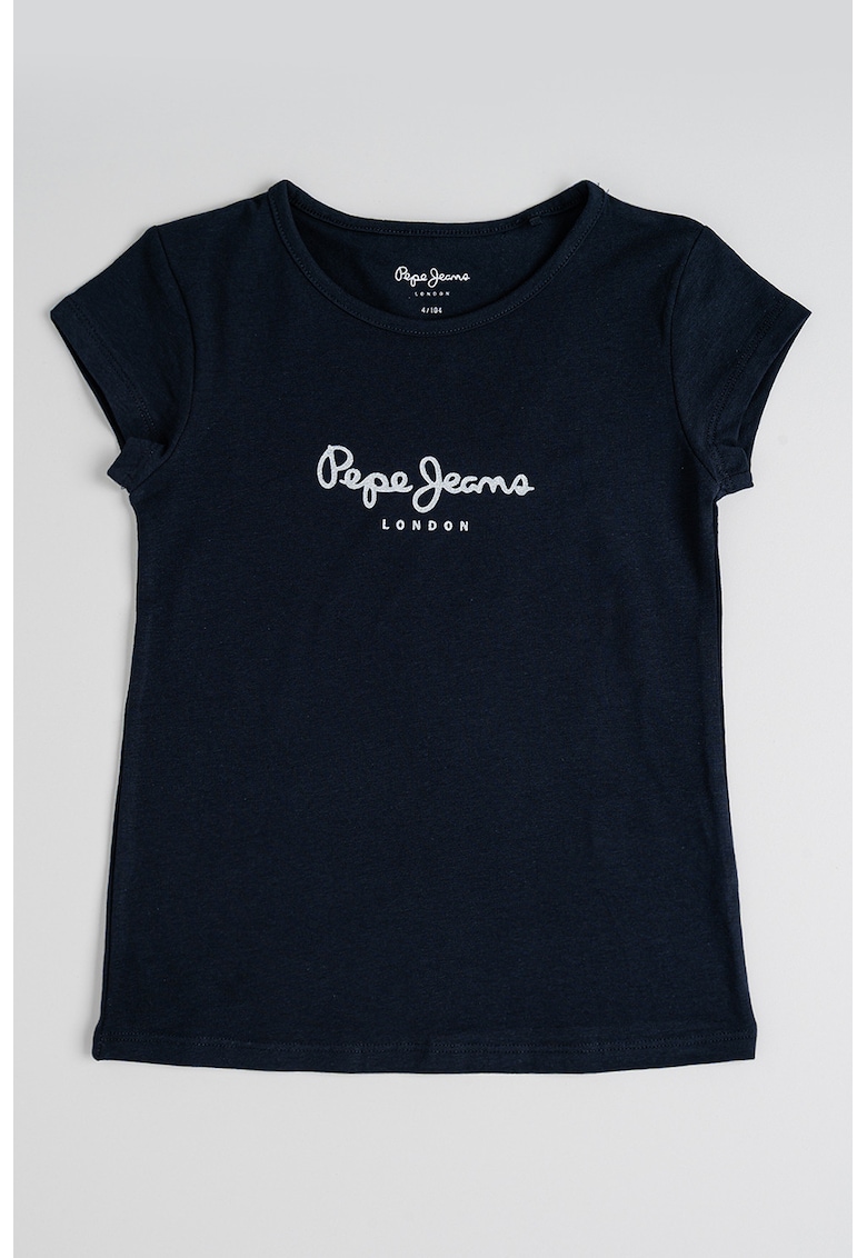 Tricou cu decolteu la baza gatului si logo stralucitor Tricou cu decolteu la baza gatului si logo stralucitor