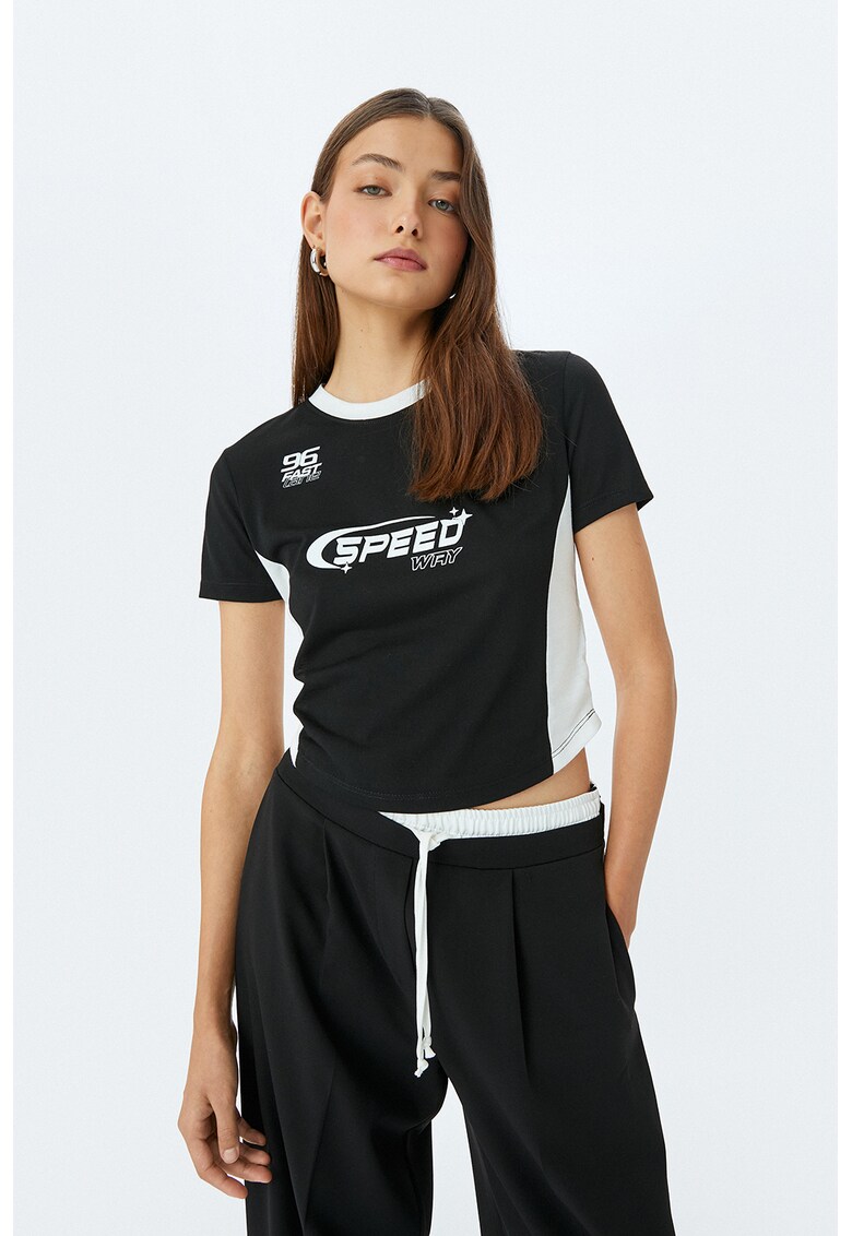 Tricou slim fit cu detalii contrastante - Alb/Negru