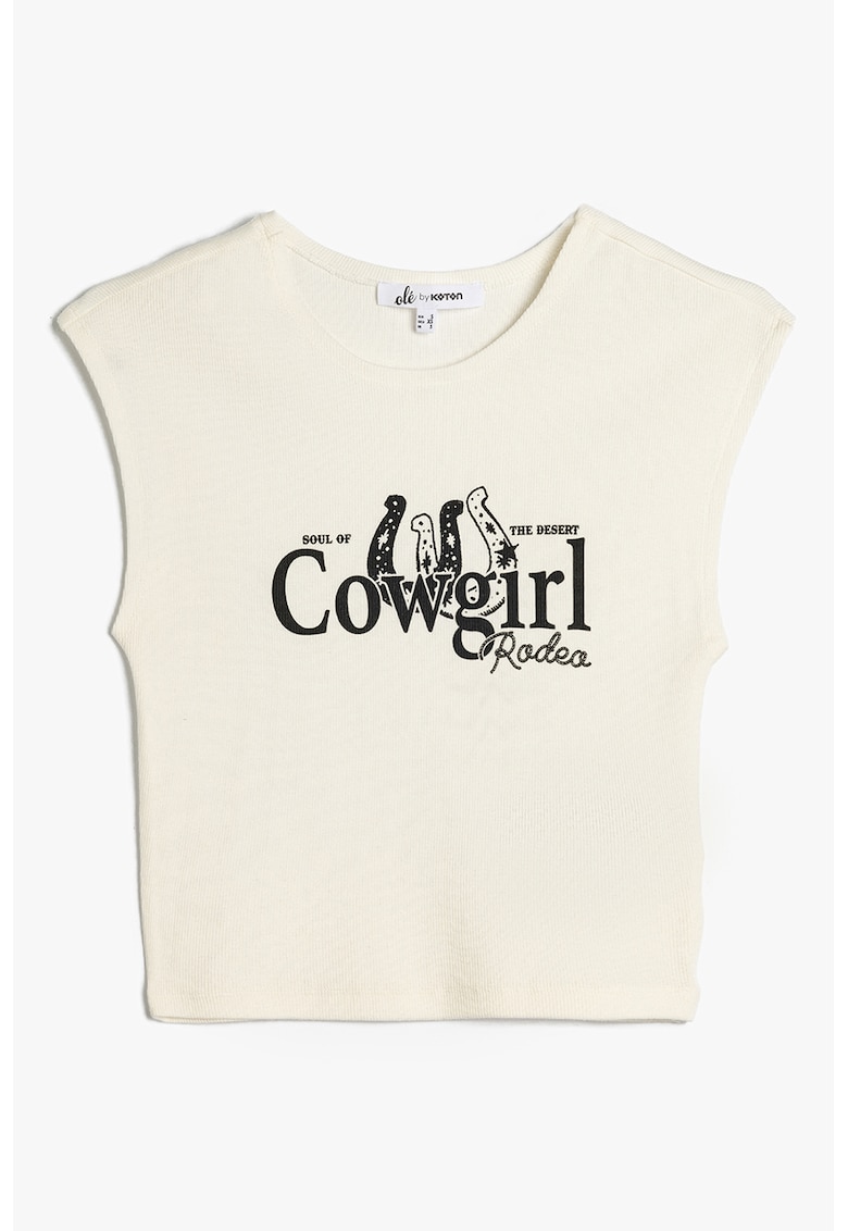 Tricou crop cambrat cu imprimeu Tricou crop cambrat cu imprimeu
