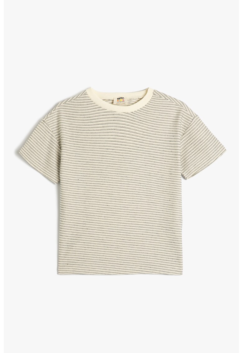 Tricou cu decolteu la baza gatului si model in dungi - Bej deschis