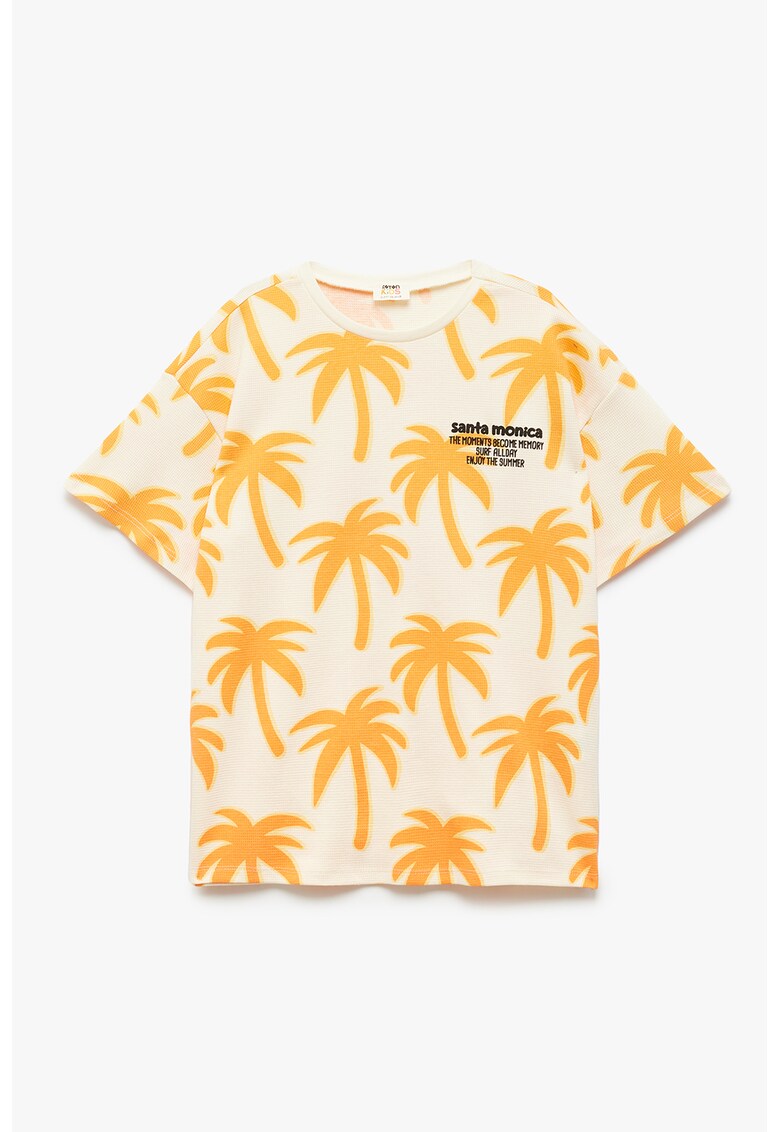 Tricou cu imprimeu tropical - Portocaliu/Galben pal