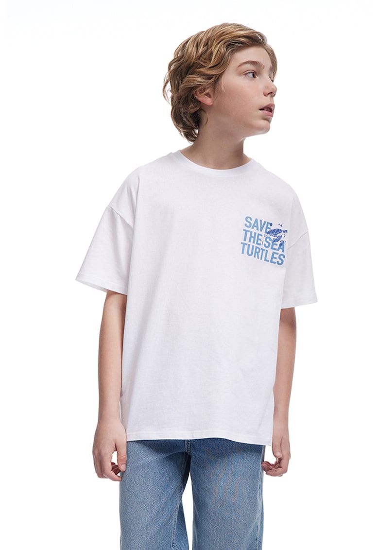 Tricou cu imprimeu pe partea din spate - Albastru pastel/Alb optic