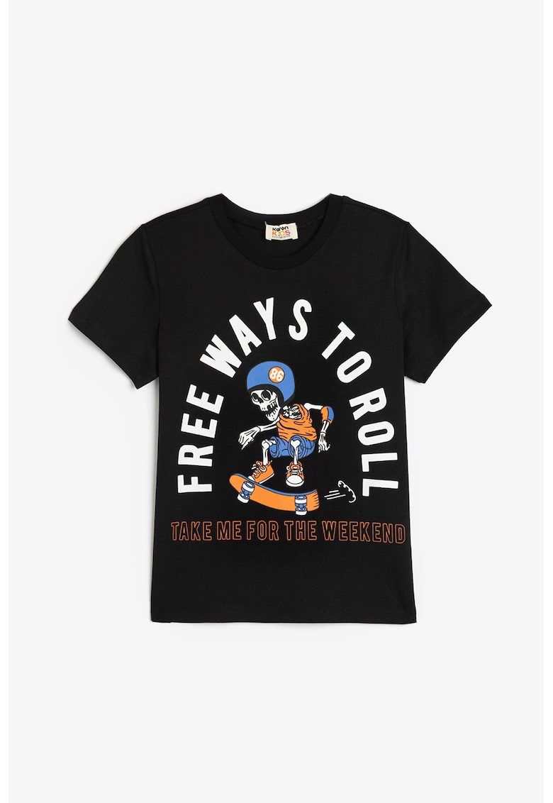 Tricou cu imprimeu grafic - Negru/Portocaliu mandarina/Alb optic