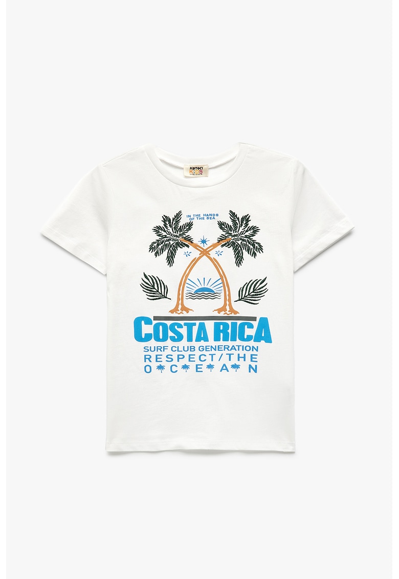 Tricou din bumbac cu imprimeu grafic - Albastru pastel/Alb optic/Caramel