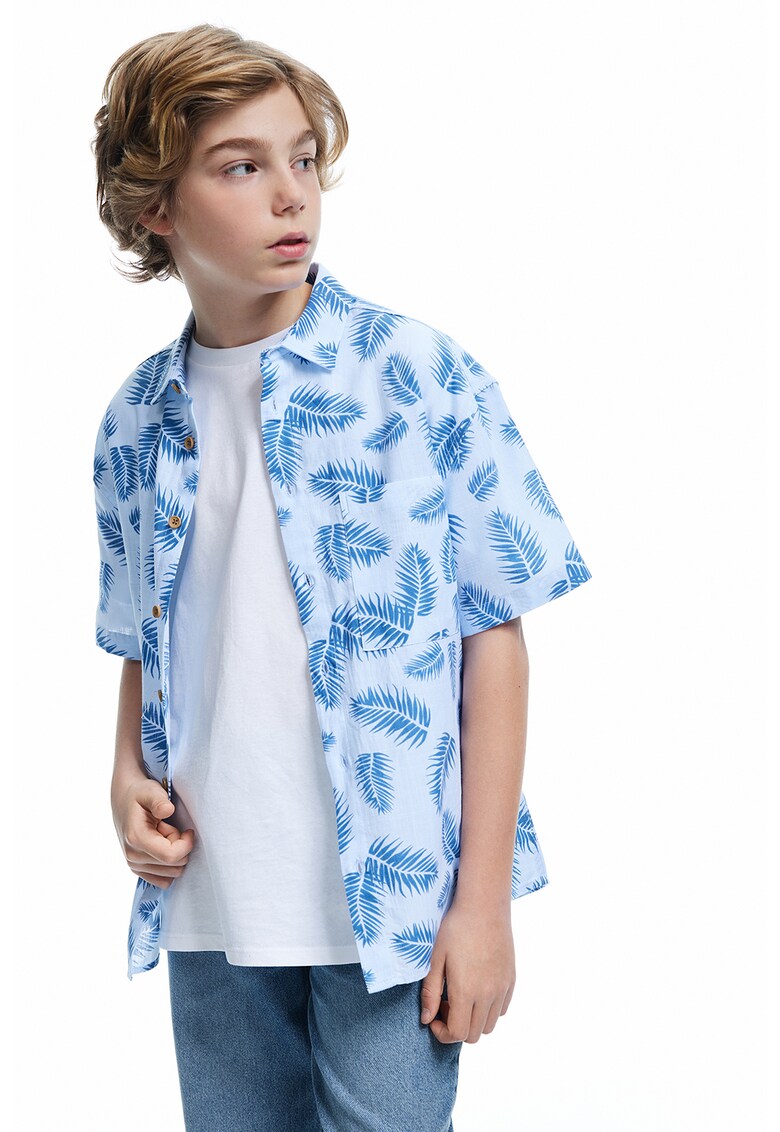 Camasa cu model si maneci scurte - Albastru pastel/Albastru inchis