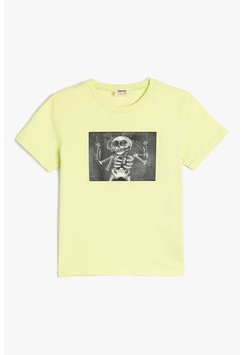 Tricou din bumbac cu imprimeu grafic - Galben pal/Negru stins