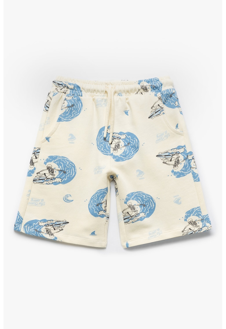 Pantaloni scurti din bumbac cu imprimeu grafic si snur