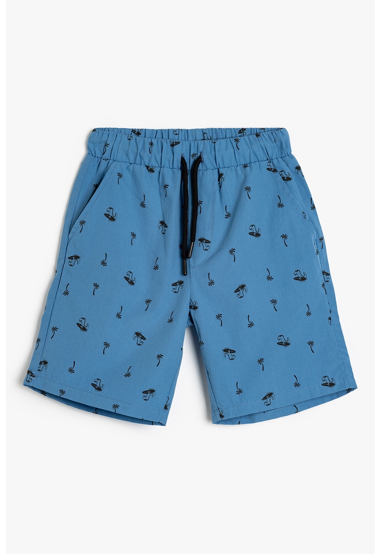 Pantaloni scurti cu buzunare laterale si imprimeu - Negru/Albastru royal