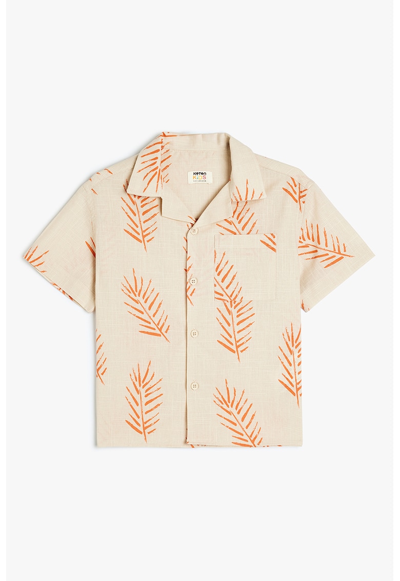 Camasa din bumbac cu maneci scurte - Portocaliu/Bej