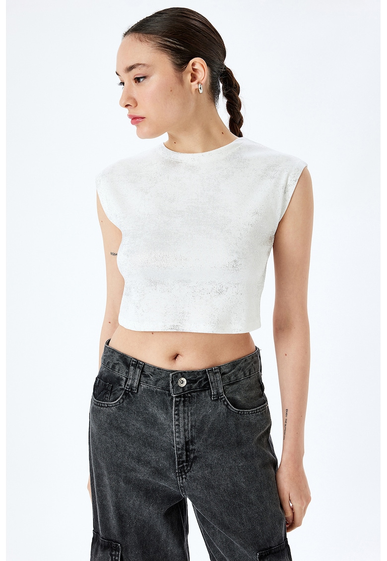 Tricou crop cu model cu aspect metalic
