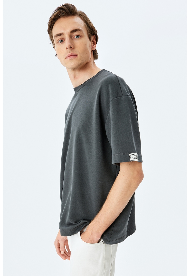 Tricou uni cu decolteu la baza gatului - Gri antracit