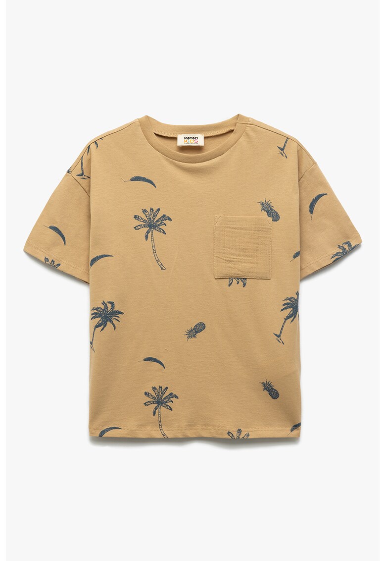 Tricou cu imprimeu grafic - Albastru inchis/Maro nisip