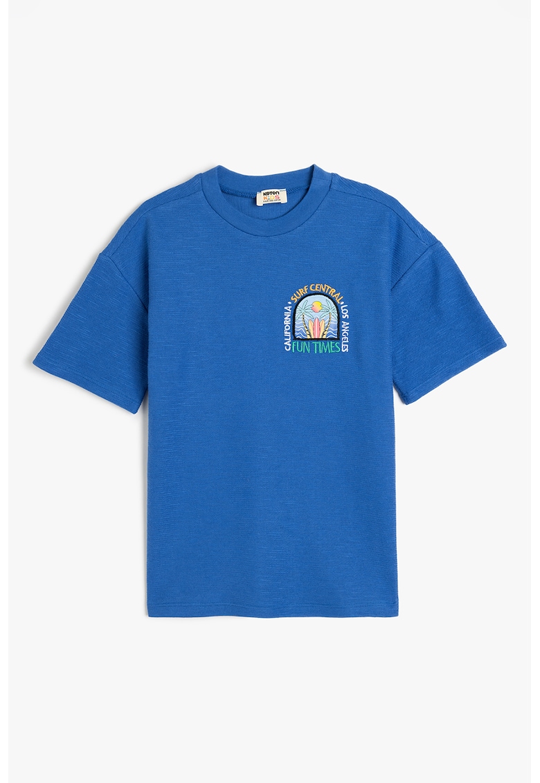 Tricou cu decolteu la baza gatului si imprimeu - Albastru royal