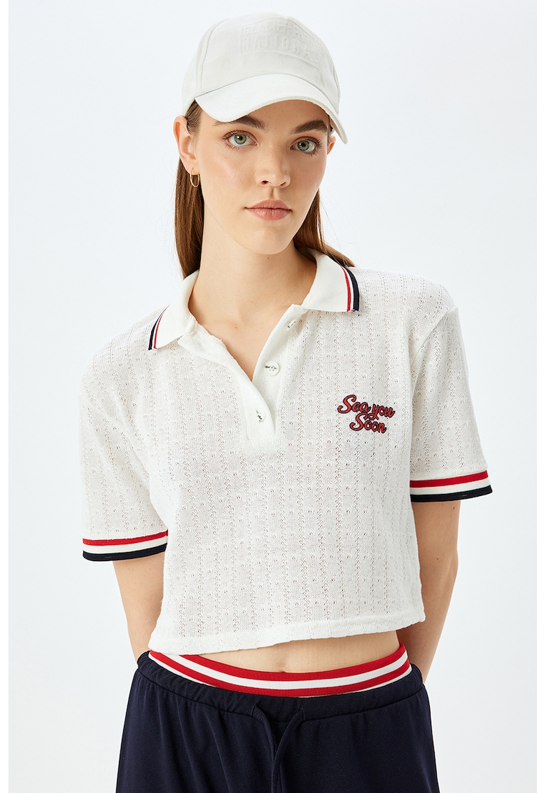 Tricou polo crop - Alb murdar