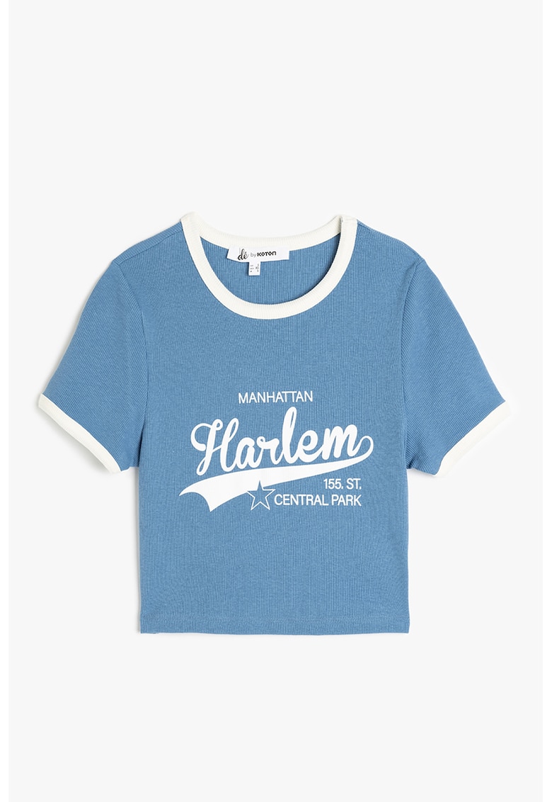 Tricou crop cambrat cu text