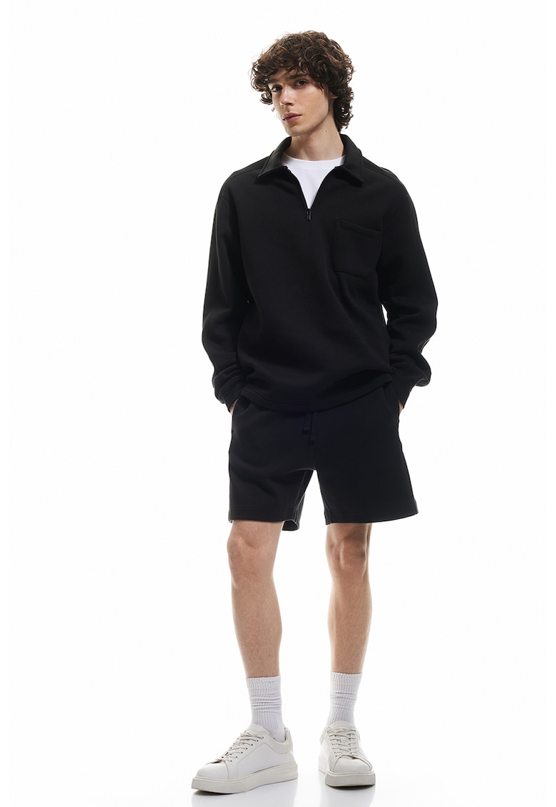 Pantaloni scurti din amestec de bumbac cu snur - Negru