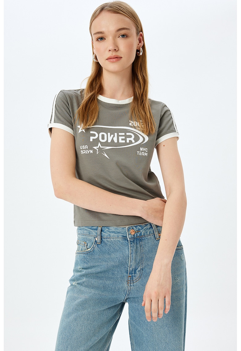 Tricou slim fit cu model text - Gri