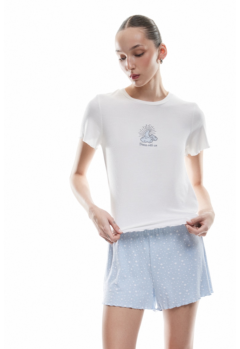 Pijama cu imprimeu si pantaloni scurti