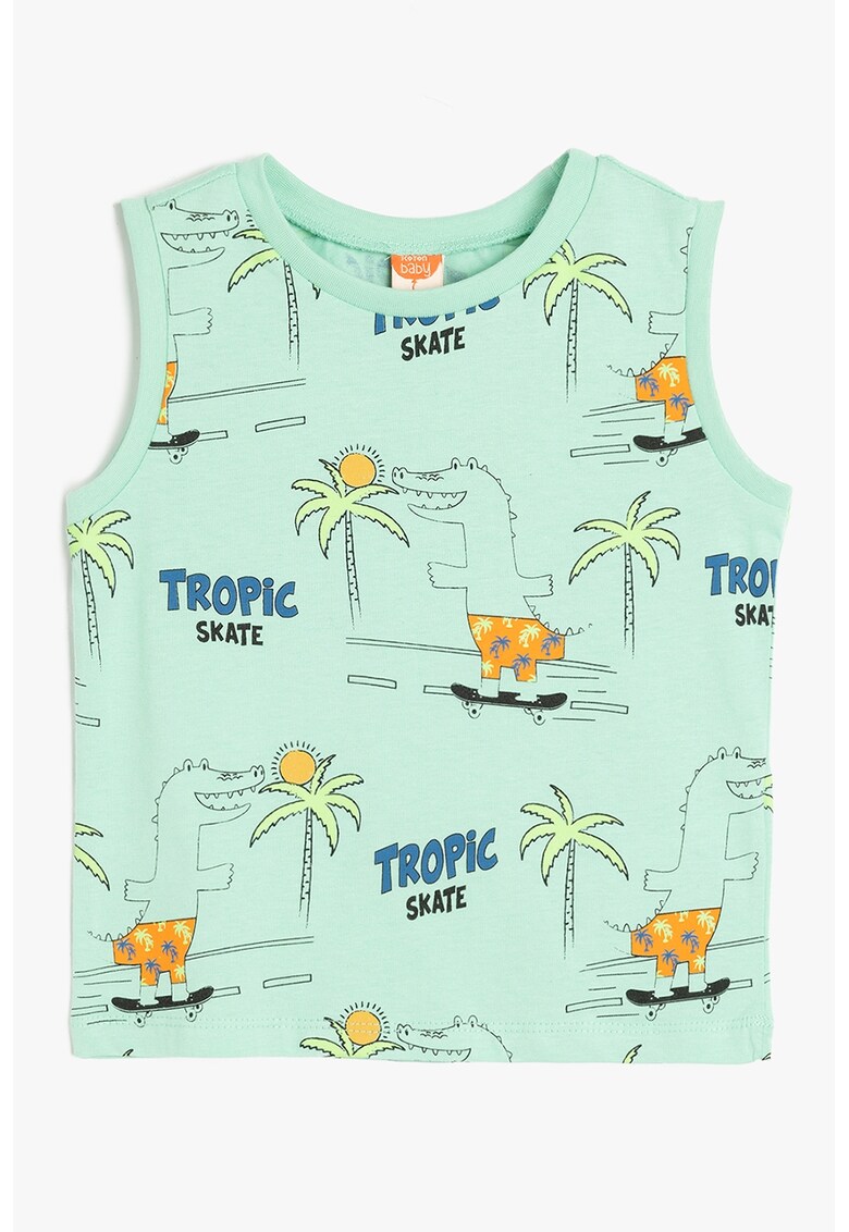 Top cu model grafic - Portocaliu/Verde pal/Albastru