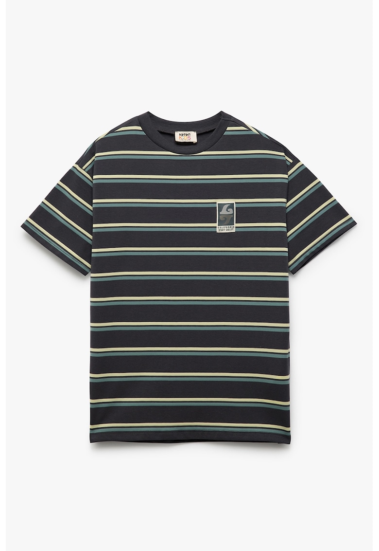 Tricou cu model in dungi - Negru/Galben pal/Albastru