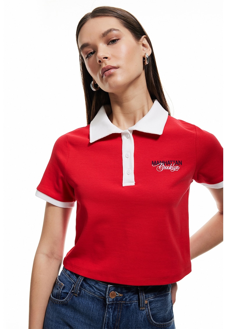 Tricou crop polo