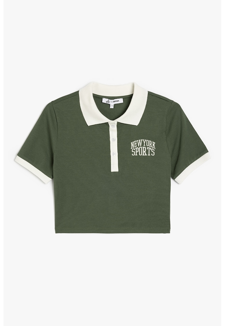 Tricou polo crop cu broderie text Tricou polo crop cu broderie text