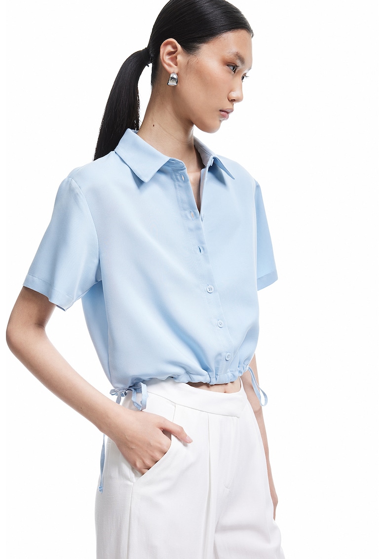 Camasa crop din amestec de modal cu snur