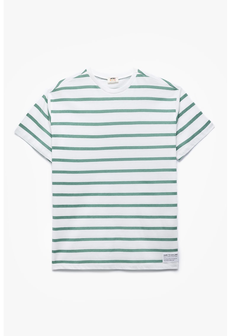 Tricou in dungi cu decolteu la baza gatului - Alb/Verde