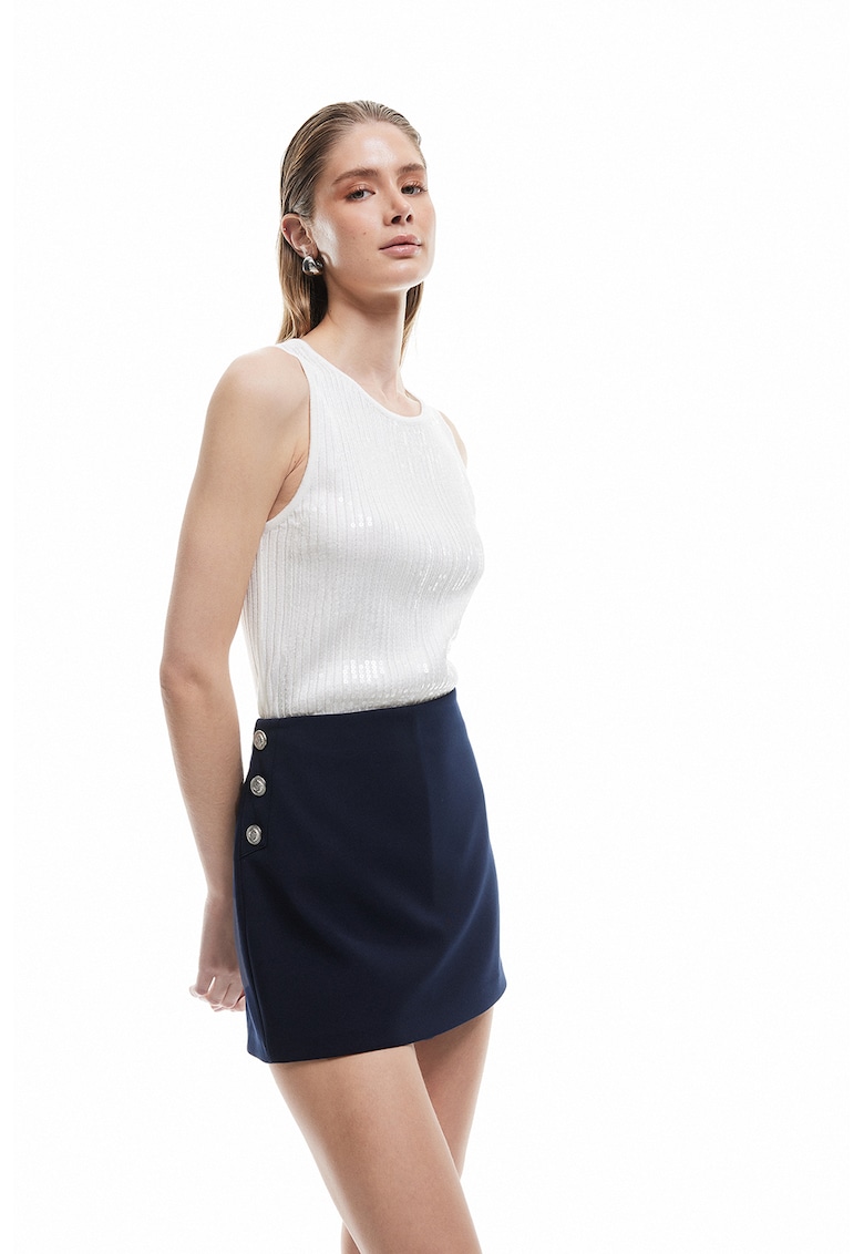 Fusta-pantalon mini cu nasturi decorativi