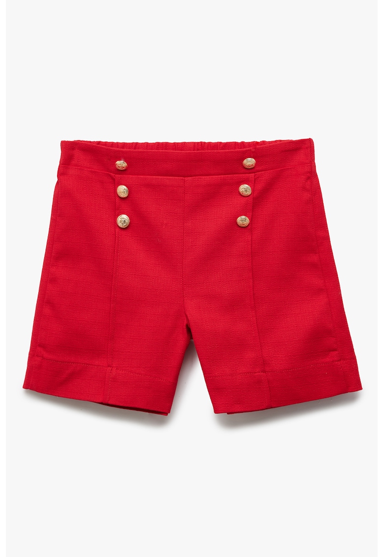 Pantaloni scurti uni cu nasturi decorativi - Rosu vermillion