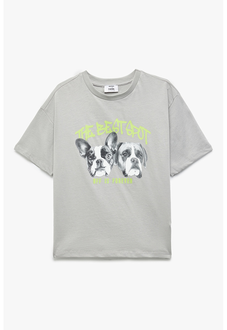 Tricou de bumbac cu imprimeu grafic - Gri deschis