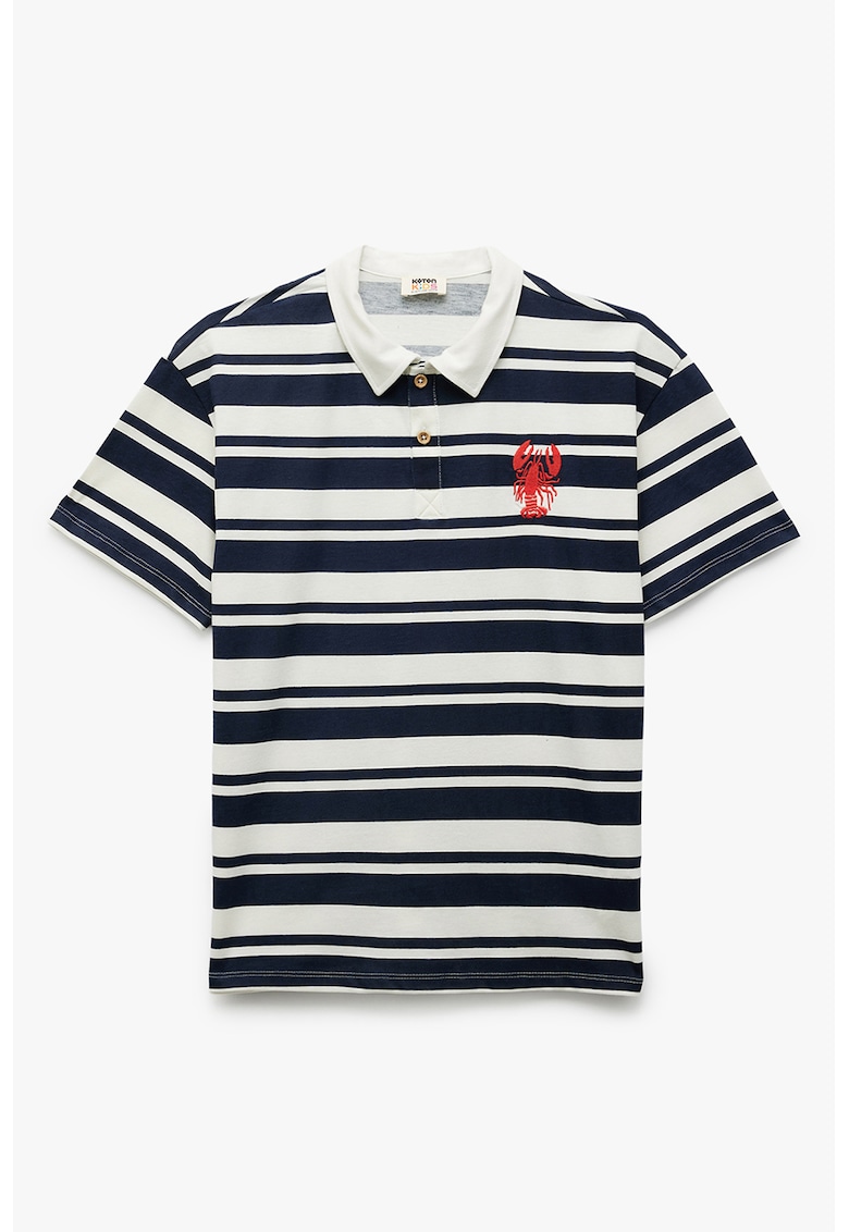 Tricou polo cu dungi si broderie