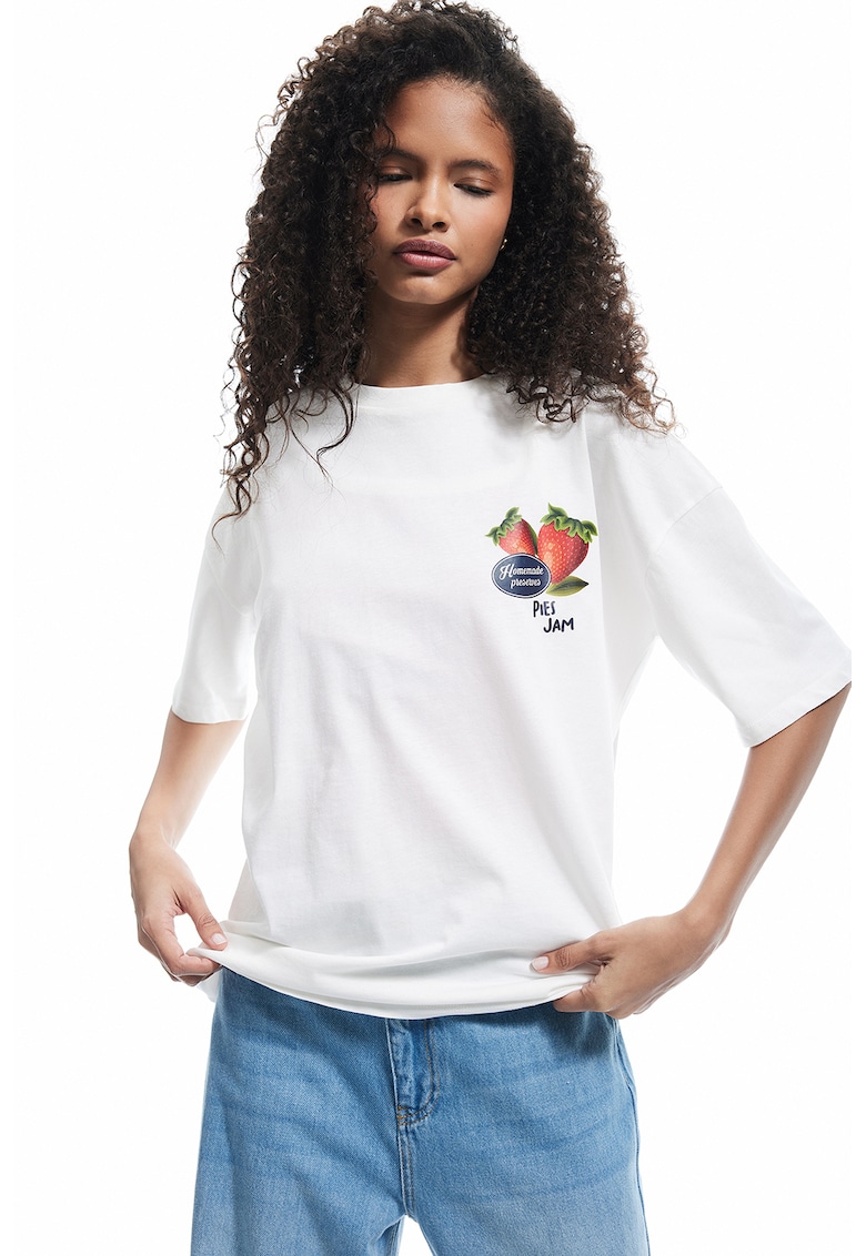 Tricou cu imprimeu si maneci cazute