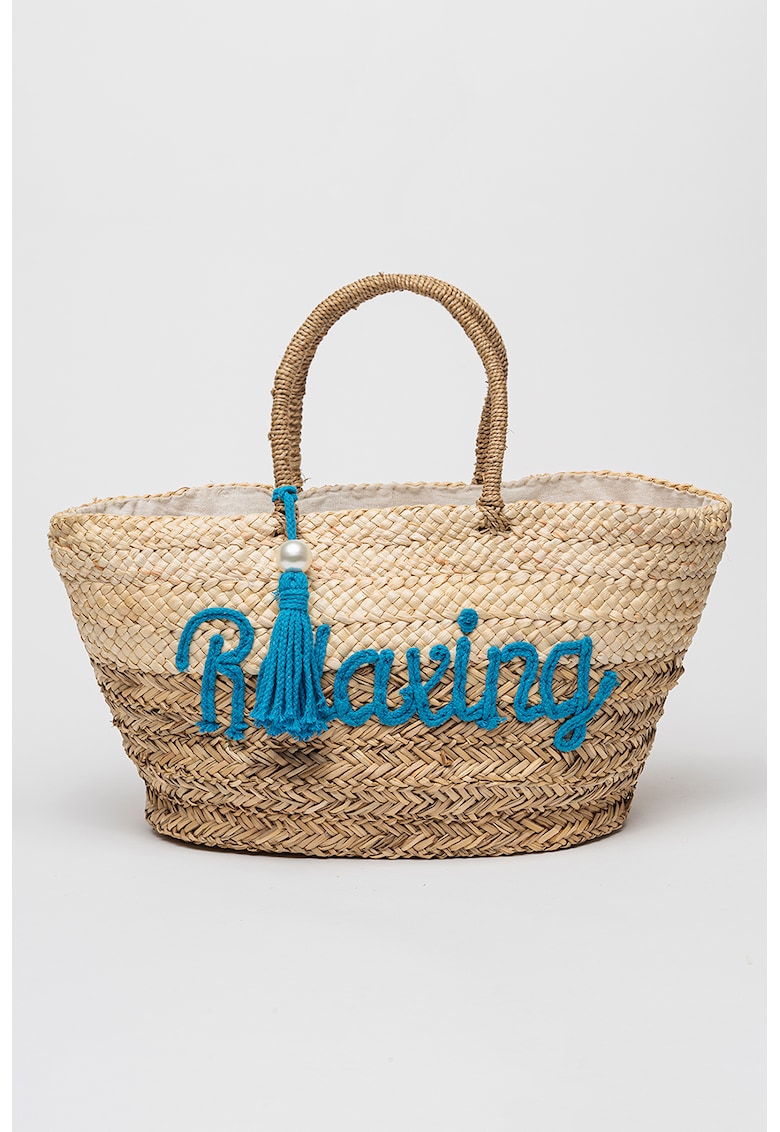 Geanta tote din material textil cu imprimeu text