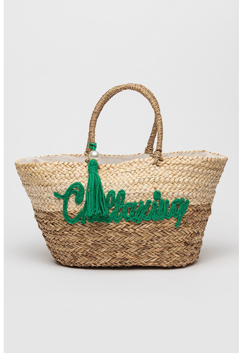 Geanta tote din material textil cu imprimeu text