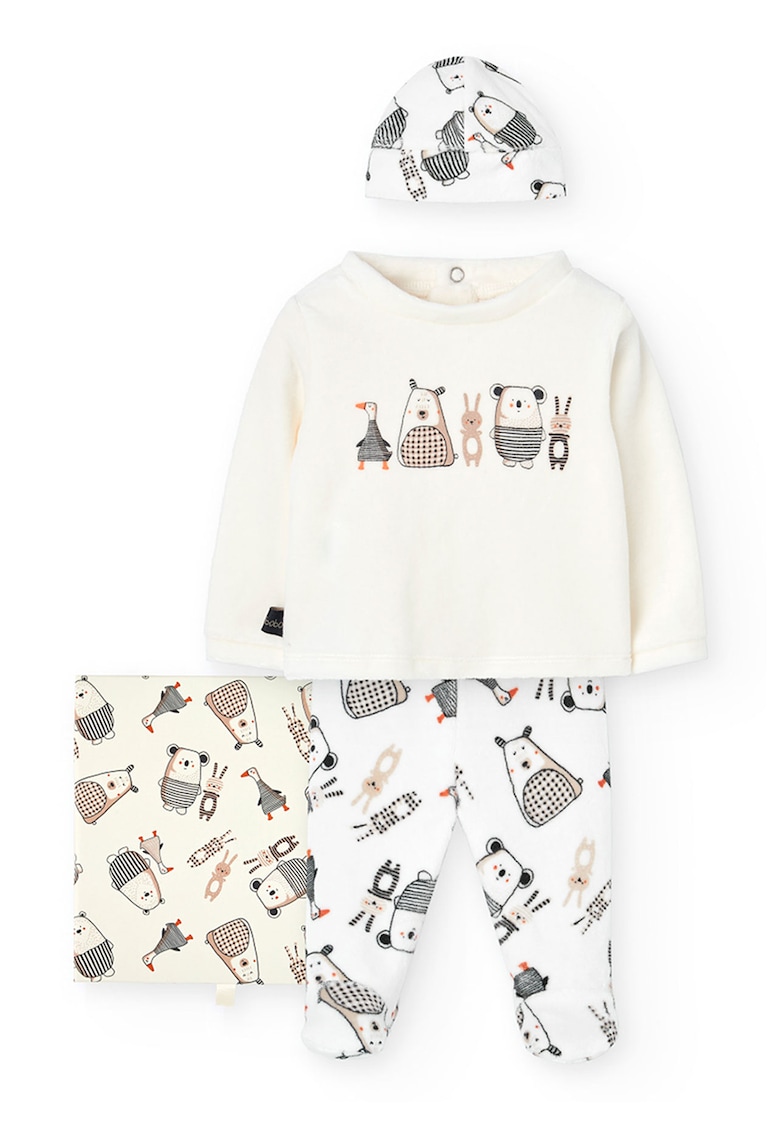Set de bluza -pantaloni si caciula cu imprimeu cu animale - 3 Piese