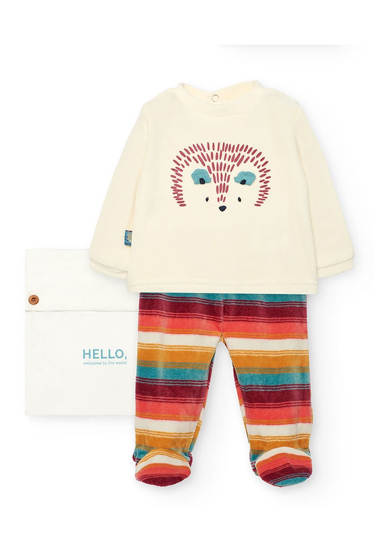 Set de bluza - pantaloni cu botosei si caciula - 3 Piese