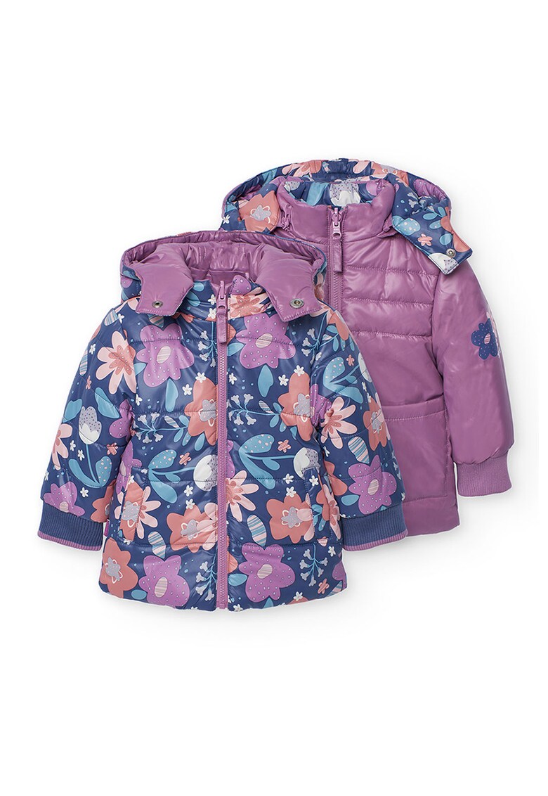 Geaca reversibila cu gluga si fermoar - Portocaliu/Violet prafuit/Bleumarin