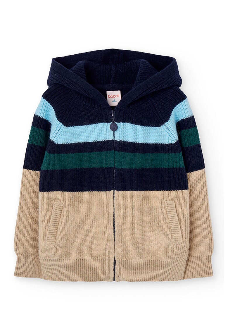 Jacheta tricotata cu fermoar - Bej/Albastru