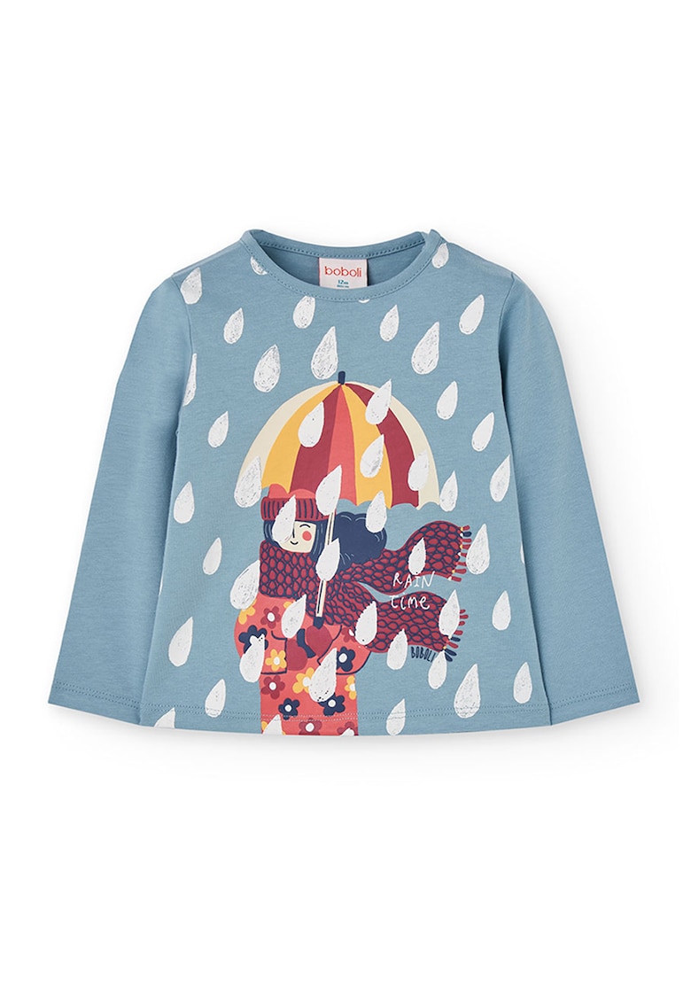 Bluza din bumbac cu imprimeu grafic pe partea din fata - Visiniu/Galben/Albastru prafuit