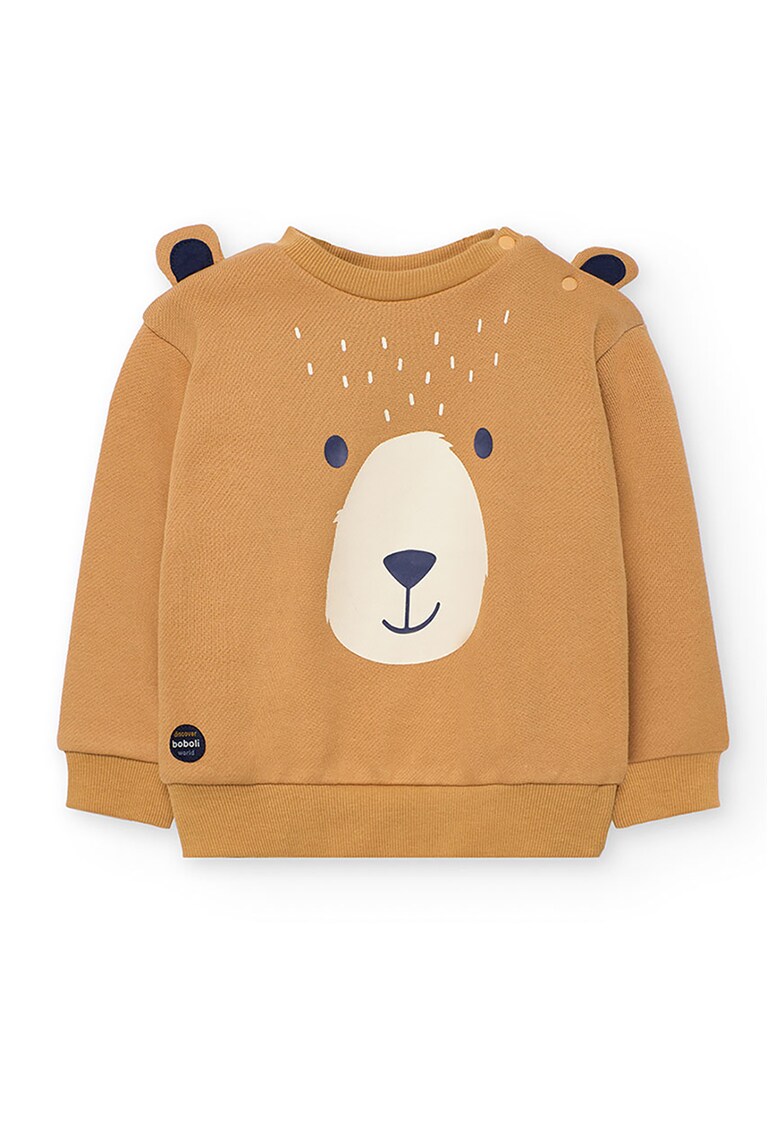 Bluza de trening cu decolteu la baza gatului si imprimeu - Bleumarin/Galben mustar