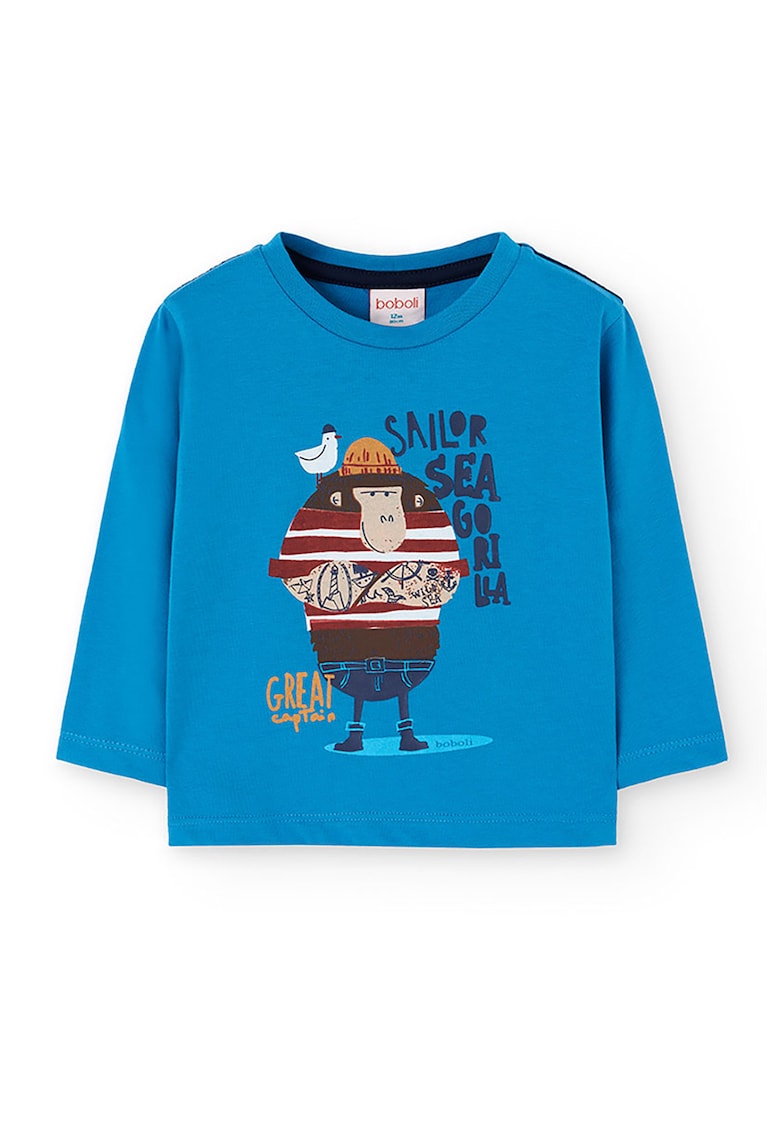 Bluza din bumbac cu model grafic si imprimeu text