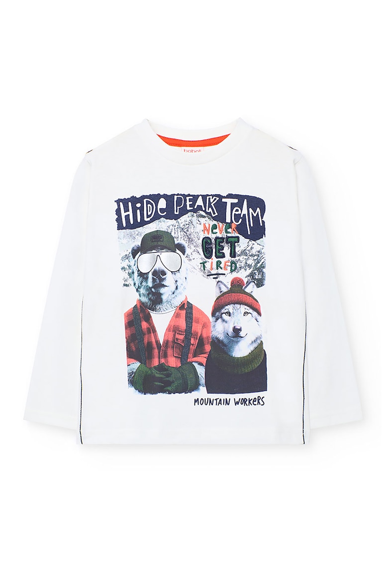 Bluza cu text si imprimeu grafic - Alb