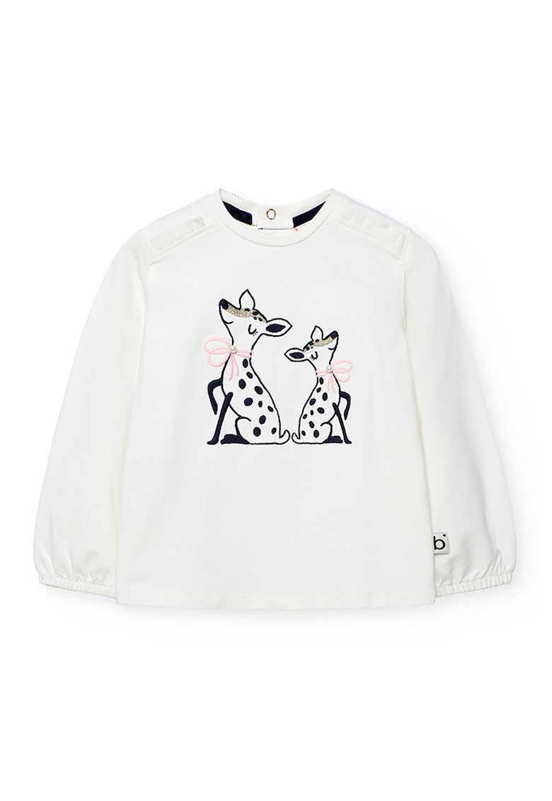 Bluza din amestec de bumbac cu capse - Alb