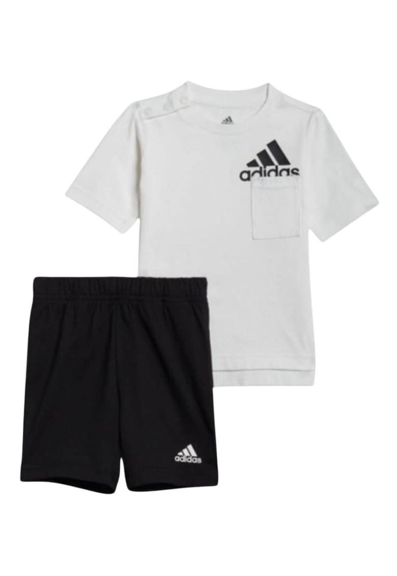 Set tricou + pantaloni scurti copii - alb-negru - bumbac organic -