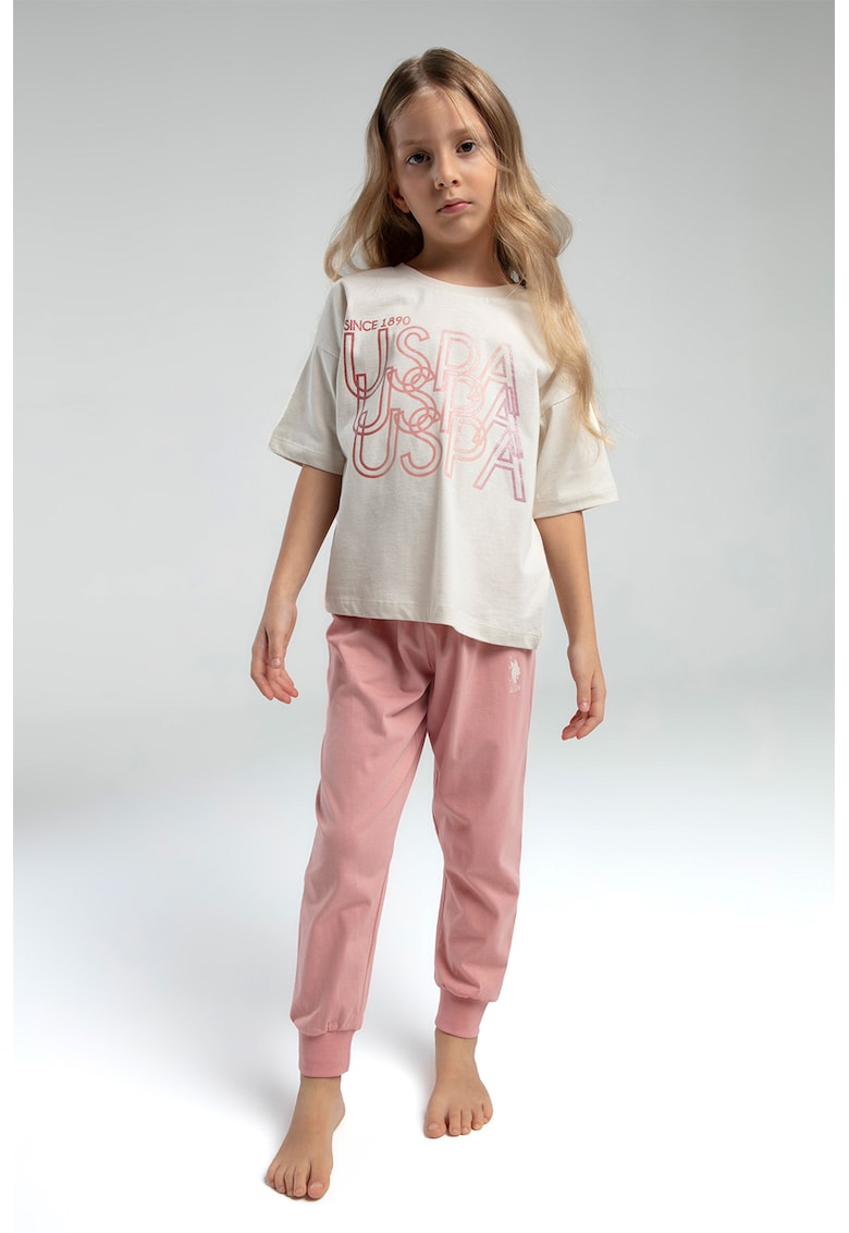 Pijama din bumbac cu imprimeu logo