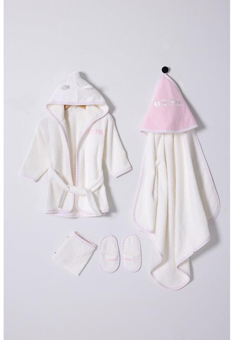 Set de papuci de casa - halat de baie cu gluga si prosop - 4 Piese